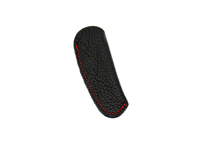 Pack Laguiole knife + black leather sheath, ebony with red vulcanized fiber handle, shiny finish