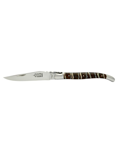 Laguiole pliant forgé 12 cm, lame seule, manche en molaire de mammouth marron foncé, finition brillant