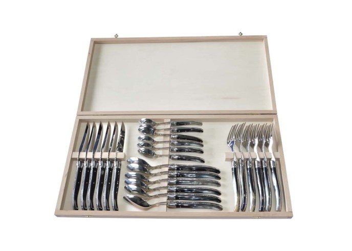 Laguiole table cutlery set, 24 pieces, Horn handle, shiny finish