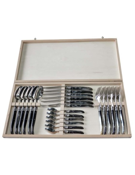 Laguiole table cutlery set, 24 pieces, Horn handle, shiny finish