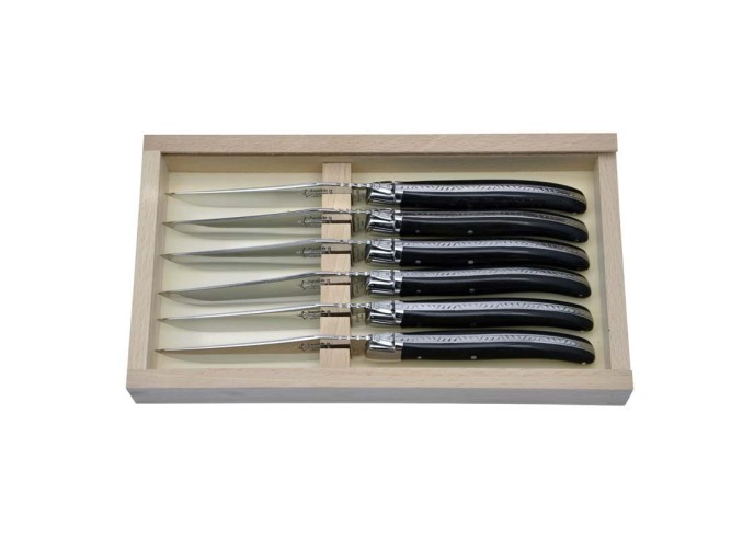 Coffret de 6 couteaux de table Laguiole Prestige, manche en ébène, finition brillant