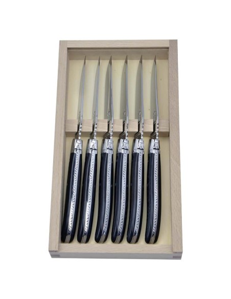 Box of 6 steak knives Laguiole Prestige, ebony wood handle, shiny finish