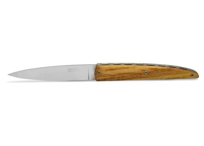 Arbalète pliant, doubles platines, manche en olivier de 12 cm, finition mat