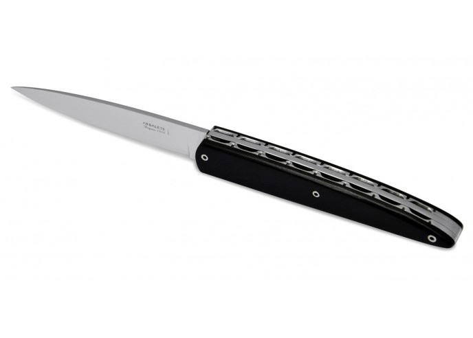 Arbalete folding knife, double plates, 12 cm ebony handle, shiny finish
