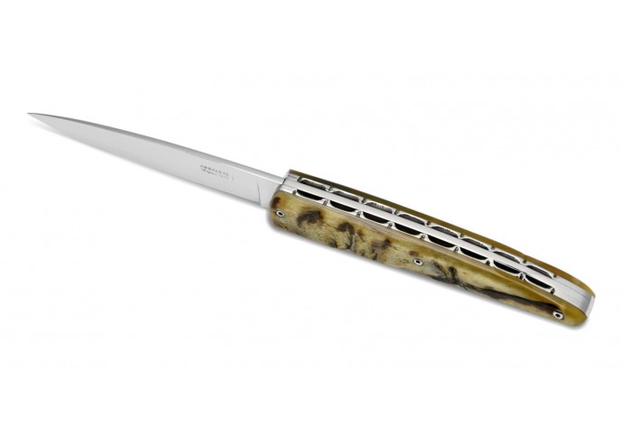 Arbalete folding knife, double plates, 12 cm ram's horn handle, shiny finish