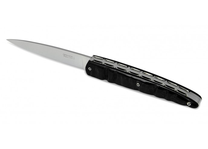 Arbalete folding knife, double plates, 12 cm buffalo's crust handle, shiny finish
