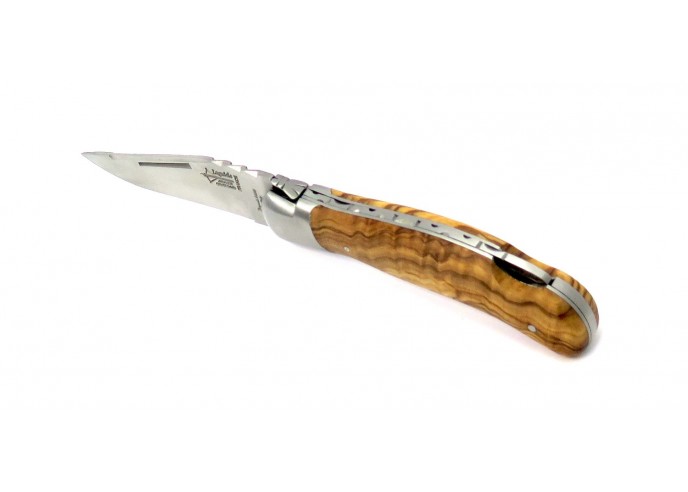 Laguiole folding knife Grande Nature Prestige, 12 cm olive wood handle, matt finish