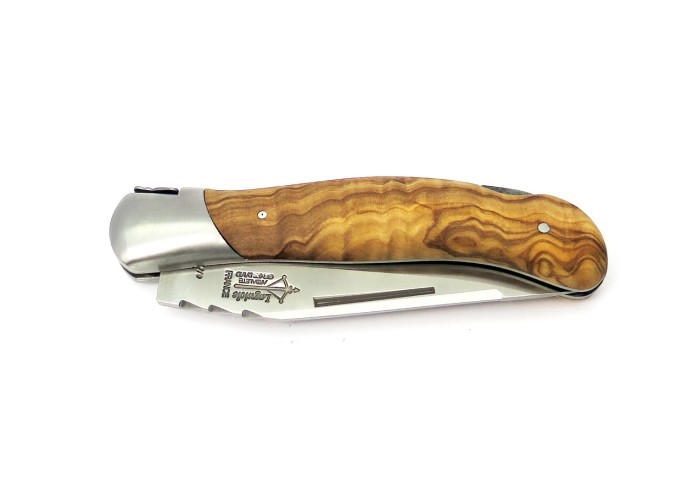Laguiole folding knife Grande Nature Prestige, 12 cm olive wood handle, matt finish