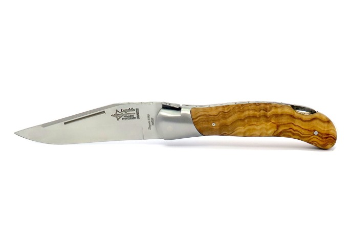 Laguiole folding knife Grande Nature Prestige, 12 cm olive wood handle, matt finish