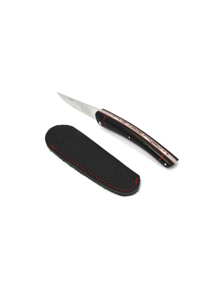Le Thiers ® pack couteau + étui, manche en ébène avec intercalaire rouge, finition brillant