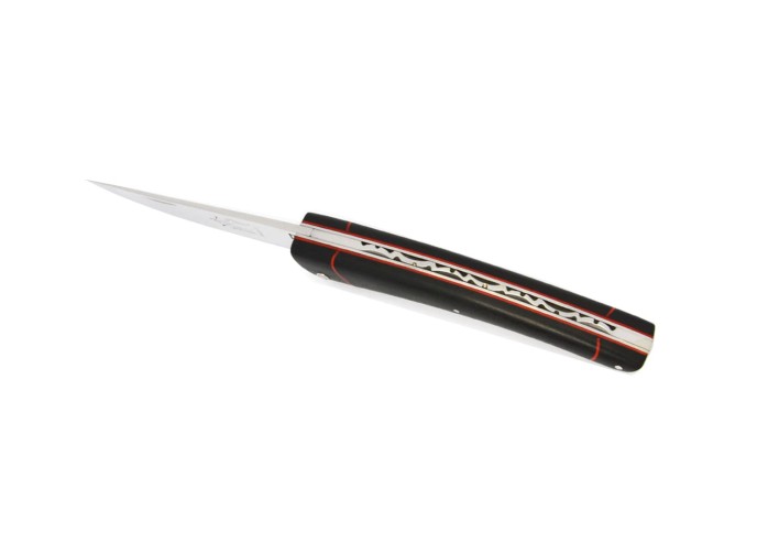 Le Thiers ® knife + sheath pack, 12 cm ebony handle with red vulcanized fiber, shiny finish