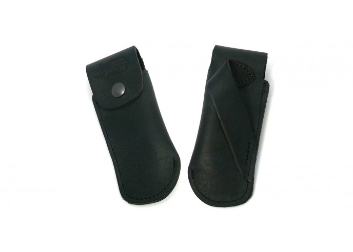 Black leather sheath to wear on belt for hunting knife, 12 cm