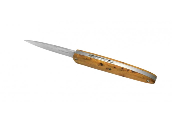 Arbalète Knife, handmade chiseled, Full Juniper wood handle of 12 cm, matt finish