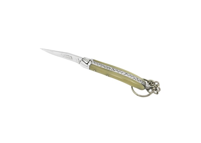 Couteau Laguiole porte-clé en pointe de corne blonde - Arbalète G.David
