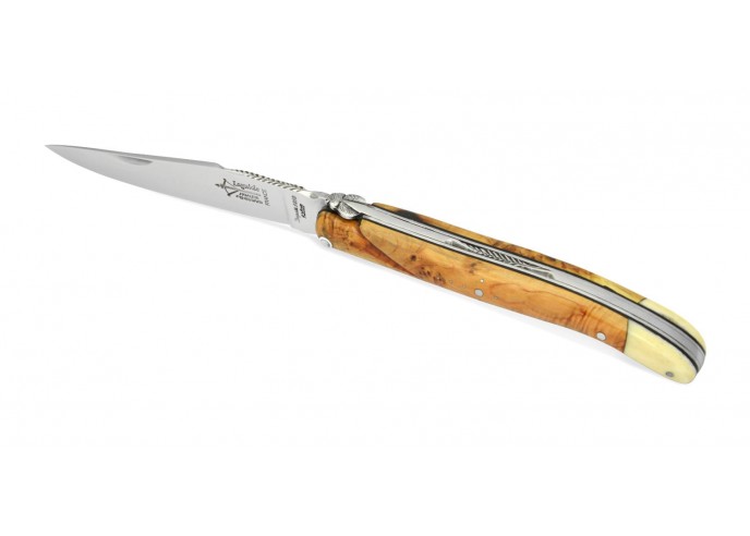 Laguiole Forged folding knife, 12 cm juniper wood handle with bone bolster, shiny finish
