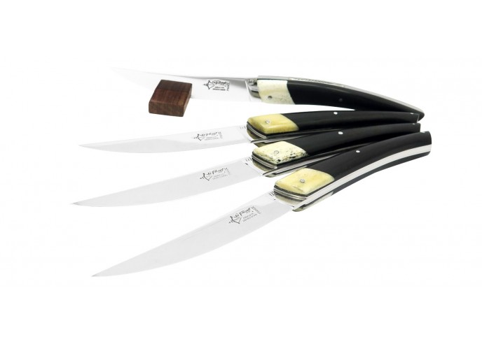 Coffret de 6 couteaux de table Le Thiers ® Manche en ébène avec fausse mitre en os, finition brillant