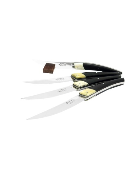 Coffret de 6 couteaux de table Le Thiers ® Manche en ébène avec fausse mitre en os, finition brillant