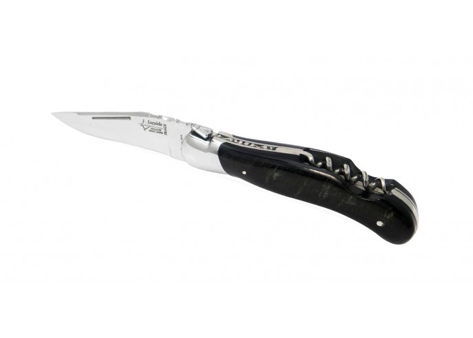 Laguiole folding knife Grande Nature Prestige, blade & corkscrew, buffalo horn with crust handle, shiny finish