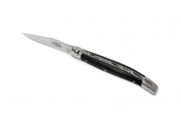 Laguiole folding knife Forged 12 cm, black buffalo crust handle, matt finish