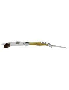 Laguiole pliant forgé 12 cm, lame et tire-bouchon et poinçon, manche en pointe de corne blonde, finition brillant 2