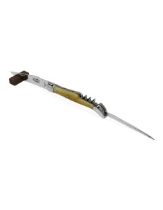 Laguiole pliant forgé 12 cm, lame et tire-bouchon et poinçon, manche en pointe de corne blonde, finition brillant