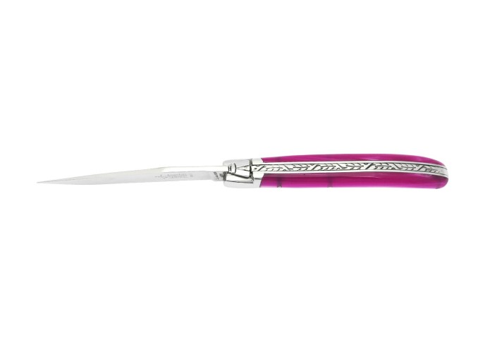 Laguiole folding knife for Ladies, pink pearl acrylic handle, shiny finish