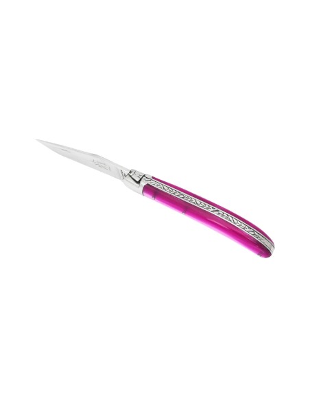 Laguiole folding knife for Ladies, 11 cm pink pearl acrylic handle, shiny finish