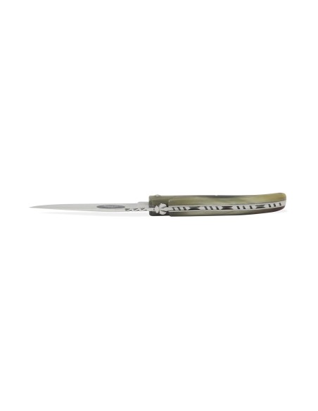 Laguiole pliant Forgé, plein manche en pointe de corne blonde de 12 cm, finition brillant