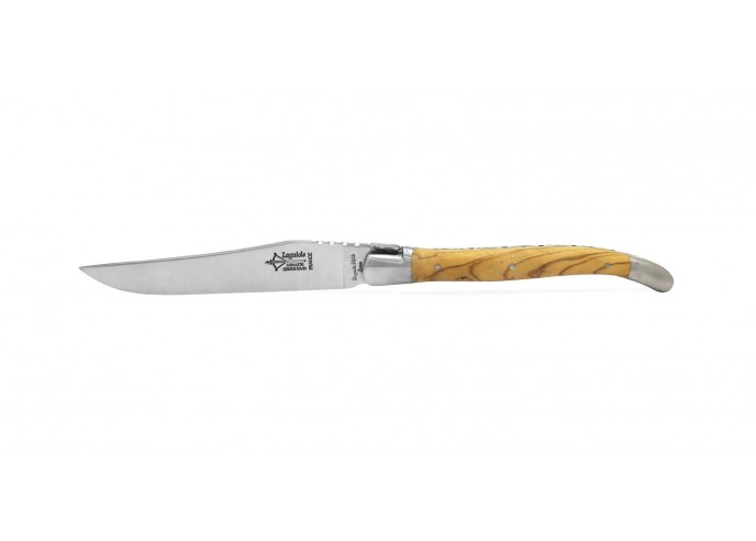 Prestige Laguiole steak knives of 23 cm, Olive wood handle with matt stainless steel bolster