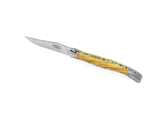 Box of 6 steak knives Laguiole Prestige, olive wood handle, 2 bolsters with matt finish