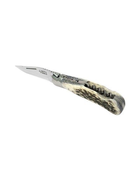 Laguiole folding knife Grande Nature Prestige, blade & corkscrew, deer antlers handle, shiny finish