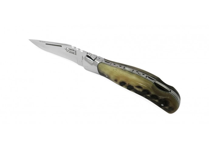 Laguiole folding knife Grande Nature Prestige, 12 cm ram's horn with crust handle, shiny finish