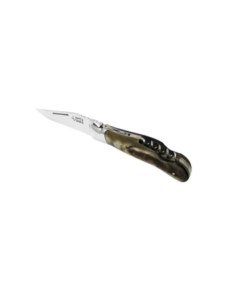Laguiole knife Nature, corkscrew, 12 cm ram's horn handle with crust