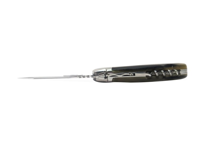 Laguiole knife Nature, corkscrew, 12 cm ram's horn handle with crust