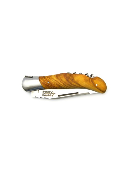 Laguiole folding knife Grande Nature Prestige, blade & corkscrew, olive wood handle, matt finish