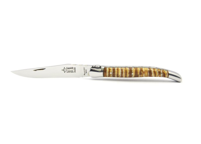 Laguiole folding knife Forged 12 cm, light brown Mammoth molar handle, shiny finish