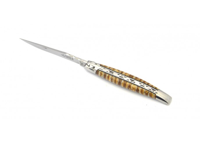Laguiole folding knife Forged 12 cm, light brown Mammoth molar handle, shiny finish