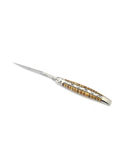 Laguiole pliant Forgé  manche en Molaire de Mammouth Marron 12 cm