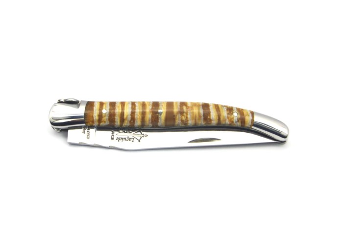 Laguiole pliant Forgé  manche en Molaire de Mammouth Marron 12 cm
