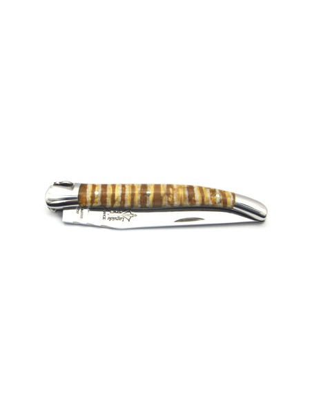 Laguiole pliant Forgé  manche en Molaire de Mammouth Marron 12 cm