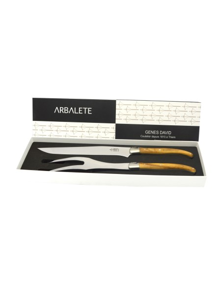 Laguiole cutting service with olive wood handle - Arbalète G.David