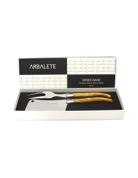 Service à fromage Laguiole, couperet & fourchette, manche en olivier, finition mat