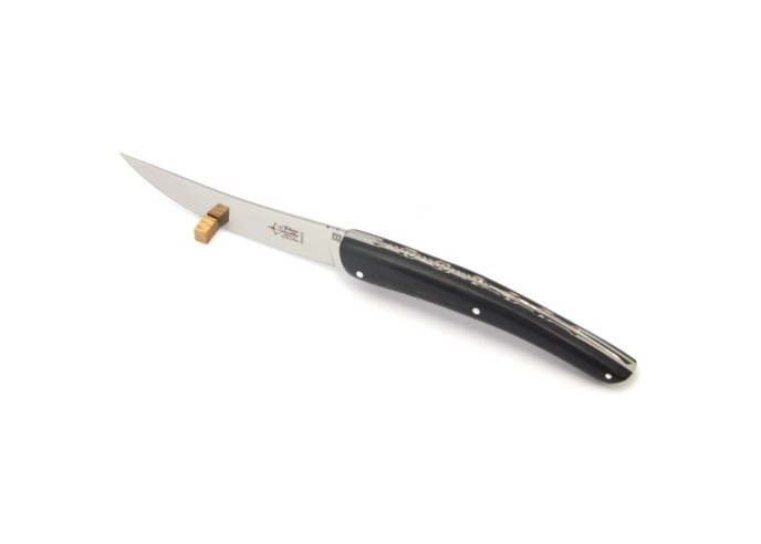 Coffret de 6 couteaux de table Le Thiers ® ciselés, plein manche en buffle noir, finition brillant