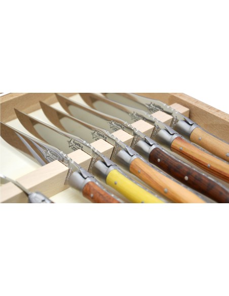 Prestige Laguiole table cutlery set, 12 pieces,  various wood handle, matt finish, 23 cm