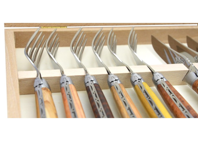 Ménagère Laguiole prestige, 6 couteaux & 6 fourchettes bois divers, finition mat