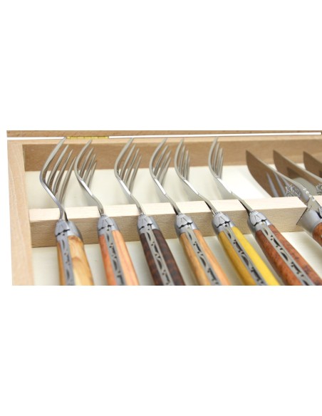 Ménagère Laguiole prestige, 6 couteaux & 6 fourchettes bois divers, finition mat