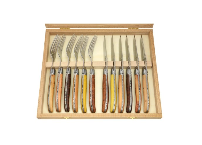 Prestige Laguiole table cutlery set, 12 pieces,  various wood handle, matt finish, 23 cm