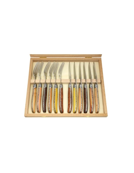 Ménagère Laguiole prestige, 6 couteaux & 6 fourchettes bois divers, finition mat