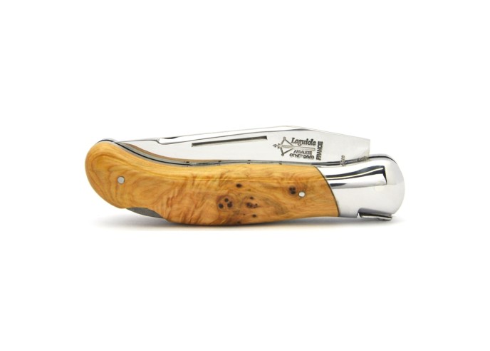 Laguiole folding knife Grande Nature, double plates, 12 cm juniper wood handle, matt finish