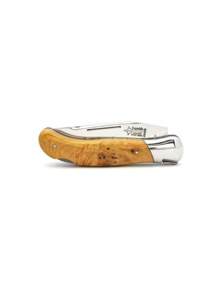 Laguiole folding knife Grande Nature, double plates, 12 cm juniper wood handle, matt finish